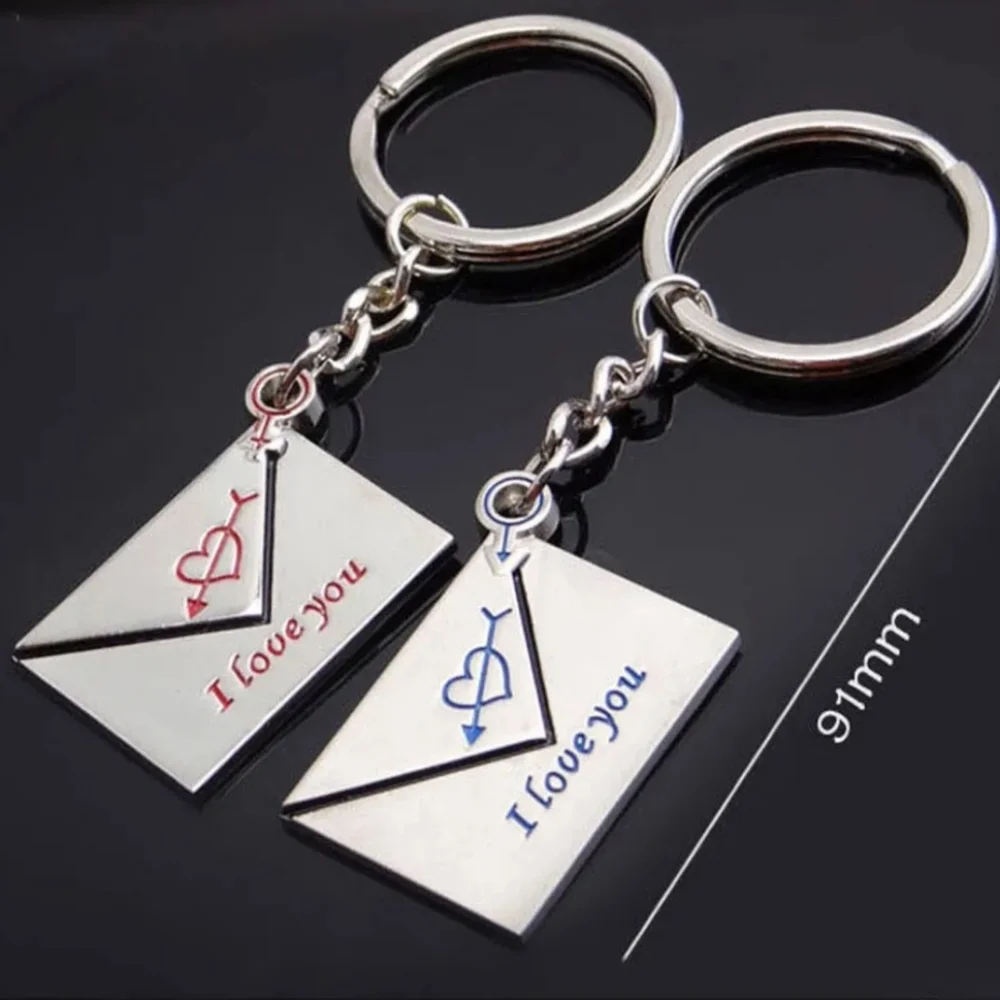 2pc Couples Gift Set Silver I Love You Letters Mail Keychains Keyrings Present